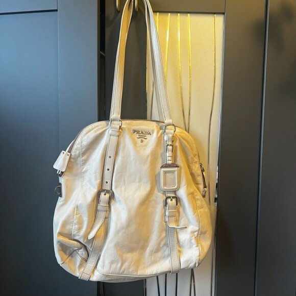 Prada New Look Bauletto Bianco Shoulder Bag Y2K Large - Picture 1 of 14